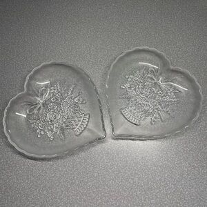 Two crystal heart shaped vintage dishes